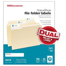 Office Depot White Permanent Inkjet/Laser File Folder Labels, 2/3in. x 3... - $13.99