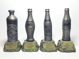 Coca Cola 2000 Faux Aged Pewter Miniature Contour Bottle Statues Set of 4 - $49.90