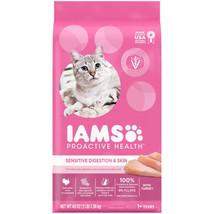 IAMS Proactive Health Sensitive Digestion &amp; Skin Adult Dry Cat Food Turkey 1ea/3 - £20.46 GBP