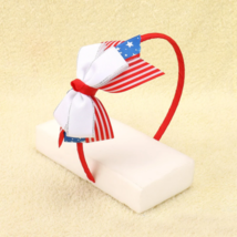 American Girl Hair Bow Ribbon in White Band Royal White Striped Star Hea... - $7.81