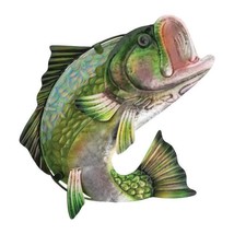 Large  Mouth Bass Fish Metal Glass Wall Decor Garden Weather Resistant - $41.57