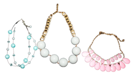 Lot Of 3 Women&#39;s Fashion Necklaces Bubble Bauble Pink Gray Metallic Blue Gold - £14.38 GBP