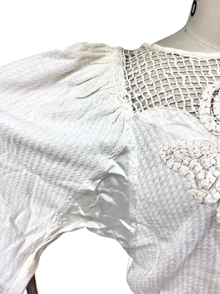 Retro Vintage 80s Women Sweater Ivory Cotton 80s Huge Sleeves Details M Item image 2