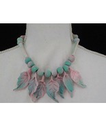 CLAY BEAD &amp; LEAF NECKLACE PASTEL COLORS FASHION JEWELRY WOMENS EASTER OC... - £23.52 GBP