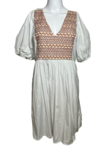 Madewell Womens Sized Medium White Puffed Short Sleeve Embroidered Dress - $20.93