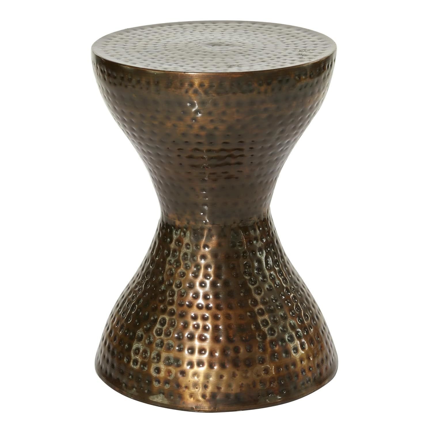 Deco 79 Metal Hammered Accent Table with Hourglass Shape, 14" x 14" x 19", Bronz