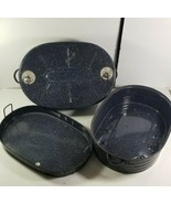 3 Pc Reed Oval Roaster Ham Turkey Enamel Pan Vent Lid and Insert Speckled - £25.95 GBP