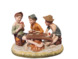 Capodimonte The Three Cheaters Boys Playing Cards Figure Statue 8&quot; x 10&quot;L Bisque - £55.35 GBP
