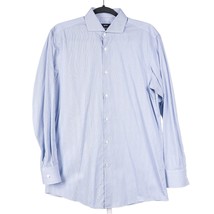 Hugo Boss Dress Shirt 15.5 32 33 Men Maison Sharp Fit Vertical Stripe Blue White - £25.21 GBP