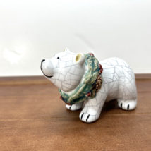 Christmas Glazed Ceramic Holiday Wreath Polar Bear Crackle Design Figurine Decor - £19.34 GBP