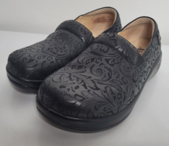 Alegria Womens Leather Clogs Shoes Black Embossed Slip On Casual EU 36 US 6.5 - £24.35 GBP