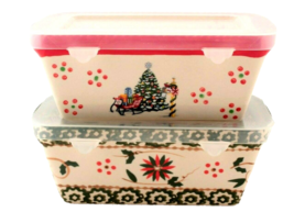 Temptations Holiday Mini Loaf Pans Set of 2 with Lids Perfect Condition - £11.19 GBP