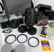 VINTAGE camera lot Minolta XD5 MD Rokkor-X 35mm 1:1.7 case lens strap filters 50 - £109.64 GBP