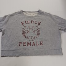 Pact Organic Cotton Crop Sweatshirt Gray FIERCE FEMALE Graphic Pullover Womens L image 13
