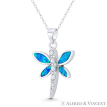 Dragonfly Insect Animal Charm Blue Opal &amp; CZ Crystal 925 Sterling Silver Pendant - £20.03 GBP+