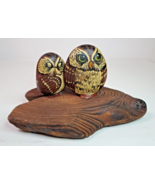 Handpainted Owl Pet Rocks on Wood Figurine Signed by Artist Vintage 1970... - £20.89 GBP