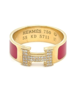 Hermes 18k Yellow Gold Diamond and Red Enamel H Clic Clac Ring Size 7 5.5g - $58,904.65 MXN
