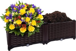 Mindful Design Raised Planter Bed Garden Box with Drainage Plugs - Flower Brown - £29.15 GBP