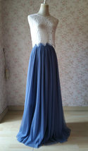 Wedding Two Piece Bridesmaid Dress Dusty Blue Tulle Maxi Skirt Crop Lace Top image 4