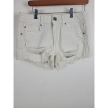 American Eagle Stretch Hi Rise Shortie Shorts 6 Womens White Raw Hem Dis... - £13.98 GBP