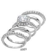 5-Piece Sterling Silver Ring Set Silver Size 10 Designed Glittering CZ A... - $66.49