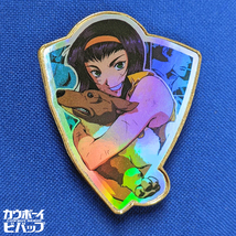 Cowboy Bebop Faye Valentine &amp; Ein Rainbow Foil Shield Enamel Pin Figure Anime - £19.54 GBP