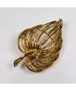Mid-Century Gold Tone Large Leaf Brooch Vintage Wearable Art Pin