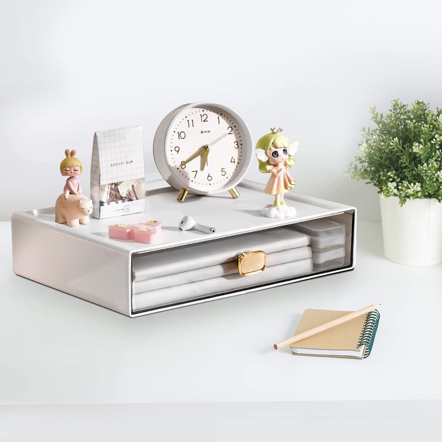 Stackable Desk Organizer With Drawer 13&quot; Wide, White, L-1 Drawer, 1 Pack - $29.95