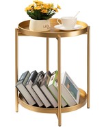 Teokj 2 Tier Gold Side Table, Folding Round Metal End Table Small Nights... - $71.89 CAD