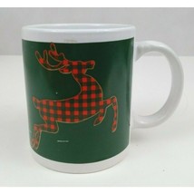 Christmas Red &amp; Green Plaid Reindeer Coffee Cup Mug  4&quot; Tall - $6.78