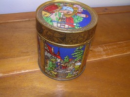 Vintage Gilt &amp; Vibrantly Colored Germany Knights Castle Round Metal Tin ... - £6.09 GBP