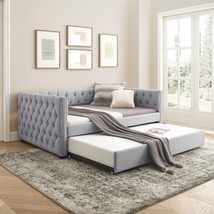 Daybed with Trundle Upholstered Tufted Sofa Bed, Grey - £398.04 GBP