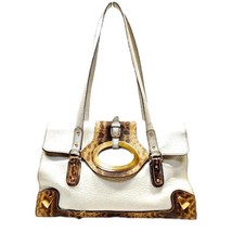 Dolce &amp; Gabbana Leather Shoulder Bag w Animal Print Trim Bold Gold Hardware - £208.04 GBP