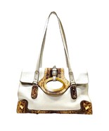 Dolce &amp; Gabbana Leather Shoulder Bag w Animal Print Trim Bold Gold Hardware - £208.26 GBP