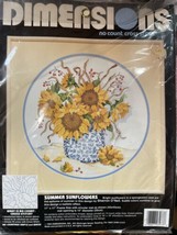 Vtg Summer Sunflowers in Ginger Jar No Count Cross Stitch Dimensions  14... - $10.33