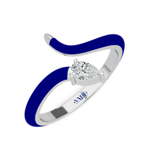 Blue Ceramic Lab Grown Diamond Open Ring in Sterling Silver &amp; Size 7 - £270.83 GBP