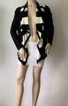 Ivanka Trump Sz. S Black&amp;Ivory Color Block Open Front Cascading Knit Cardigan - £11.81 GBP
