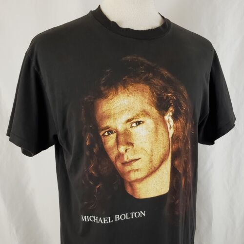 Vintage Michael Bolton 90's Concert Tour T-Shirt Adult Large Black Hanes Cotton - $24.99