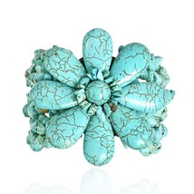 Boho Chic Handmade Green Turquoise Flower w/ Jingle Bell Toggle Bracelet - £11.96 GBP