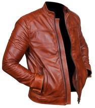 Handmade Men&#39;s Designer Biker Style Brown Color Zipper Genuine Leather Jacket - £140.58 GBP