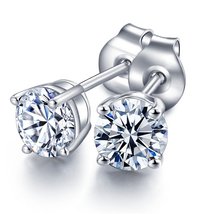 Fashion Natural Diamond Solid 14K White Wedding Engagement Stud Earring ... - $342.99+