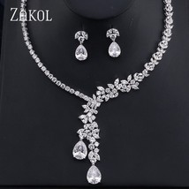 ZAKOL Sparkling Clear Water Drop Cubic Zirconia Earrings Necklace Jewelry Sets F - £46.67 GBP