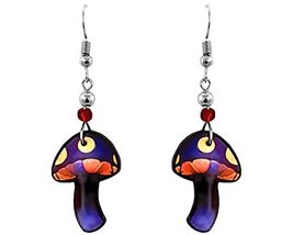 Abstract Magic Mushroom Graphic Dangle Earrings - Womens Psychedelic Fashion Han - £11.65 GBP