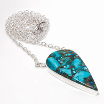 Blue Copper Turquoise Gemstone Christmas Gift Chain Pendant Jewelry 1.70&quot; SA 428 - £3.93 GBP