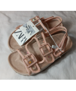 New with Tags Zara Girl&#39;s Youth 12 Tan Pink Stars Vinyl Buckle On Sandal... - £15.52 GBP