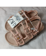 New with Tags Zara Girl&#39;s Youth 12 Tan Pink Stars Vinyl Buckle On Sandal... - $19.39