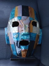 Mayan Burial Death Mask Folk Art Sculpture Vtg Mexico Abalone Shells Onyx Lapis - £31.89 GBP