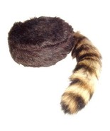 Davey Crockett Coonskin Cap Real Fur Tail Raccoon Brown Coon Daniel Boon... - $32.22 CAD