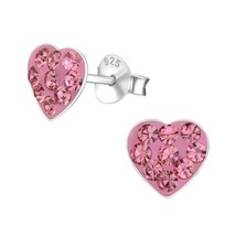 Heart 925 Sterling Silver Stud Earrings with Light Rose Crystals - £11.19 GBP