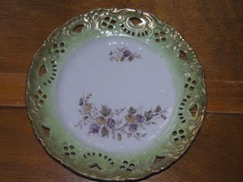 Vintage Victoria Carlsbad Austria Marked Painted Floral Cut-Out Green Gilt Edge - £9.74 GBP